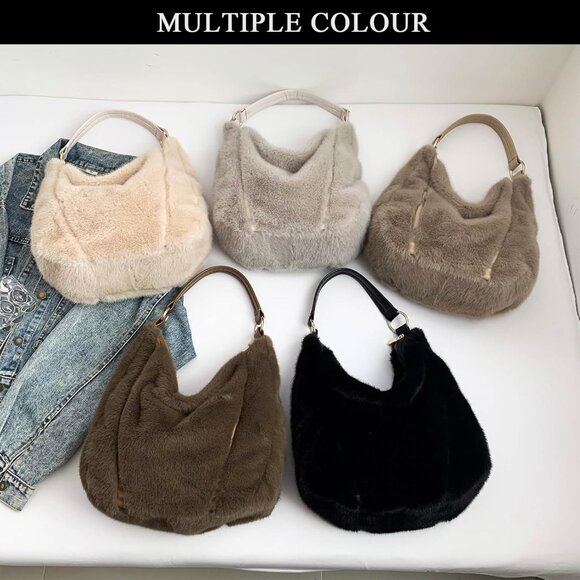 Soft Plush Faux Fur Handbag - Spacious Winter Bag with Adjustable Strap - Picture 7 of 7